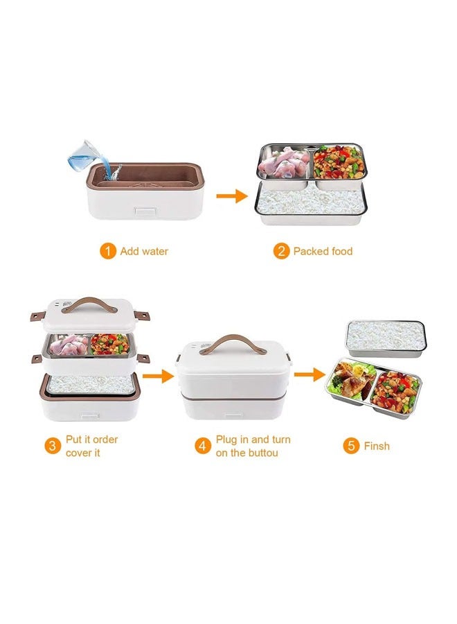 Bukela White 800ml 2-Layer Portable Electric Food Heater Lunch Box, Mini Removable 304 Stainless Steel 220v Food Heater  - Image 3