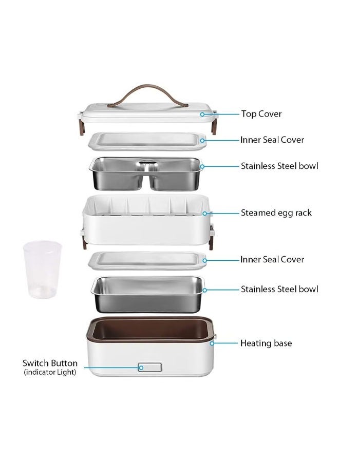 Bukela White 800ml 2-Layer Portable Electric Food Heater Lunch Box, Mini Removable 304 Stainless Steel 220v Food Heater  - Image 2