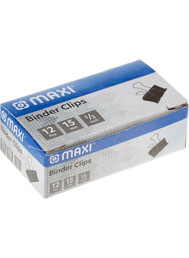 ماكسي مشبك ورق مقاس 15 مم، علبة تحتوي على 12 قطعة باللون الأسود - Image 1