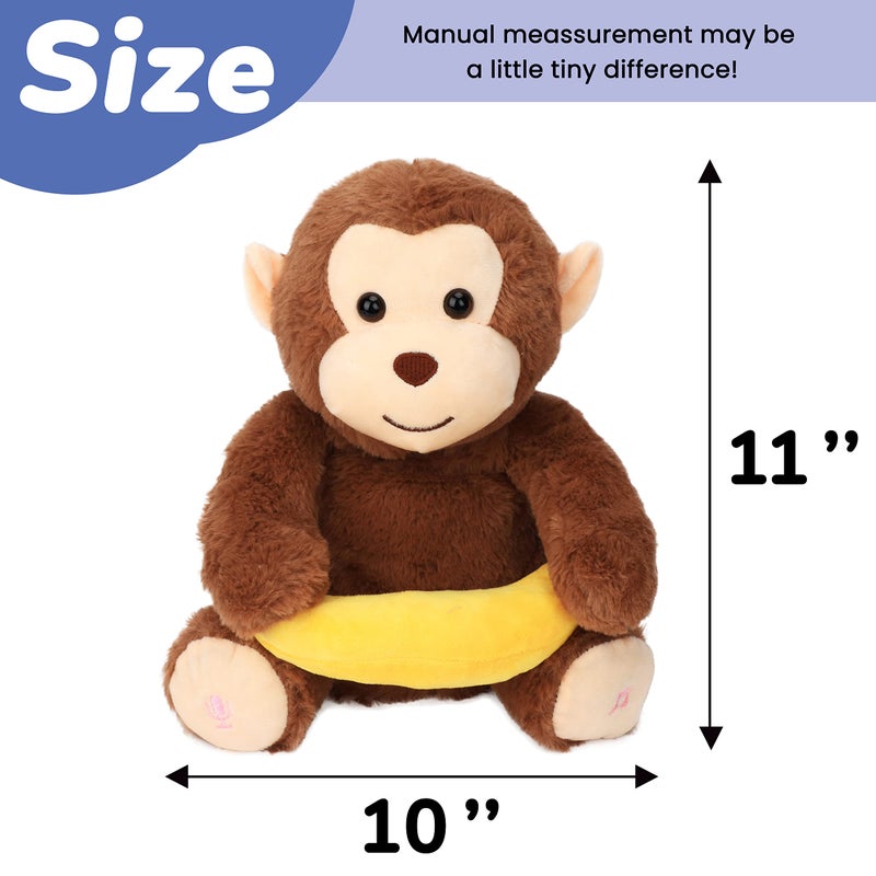Hopearl Peek A Boo Monkey with Banana Interactive Repeats What You Say Plush Toy Musical Singing Talking Stuffed Animal Adorable Electric Animate Birthday Festival Brown 11 - Image 3