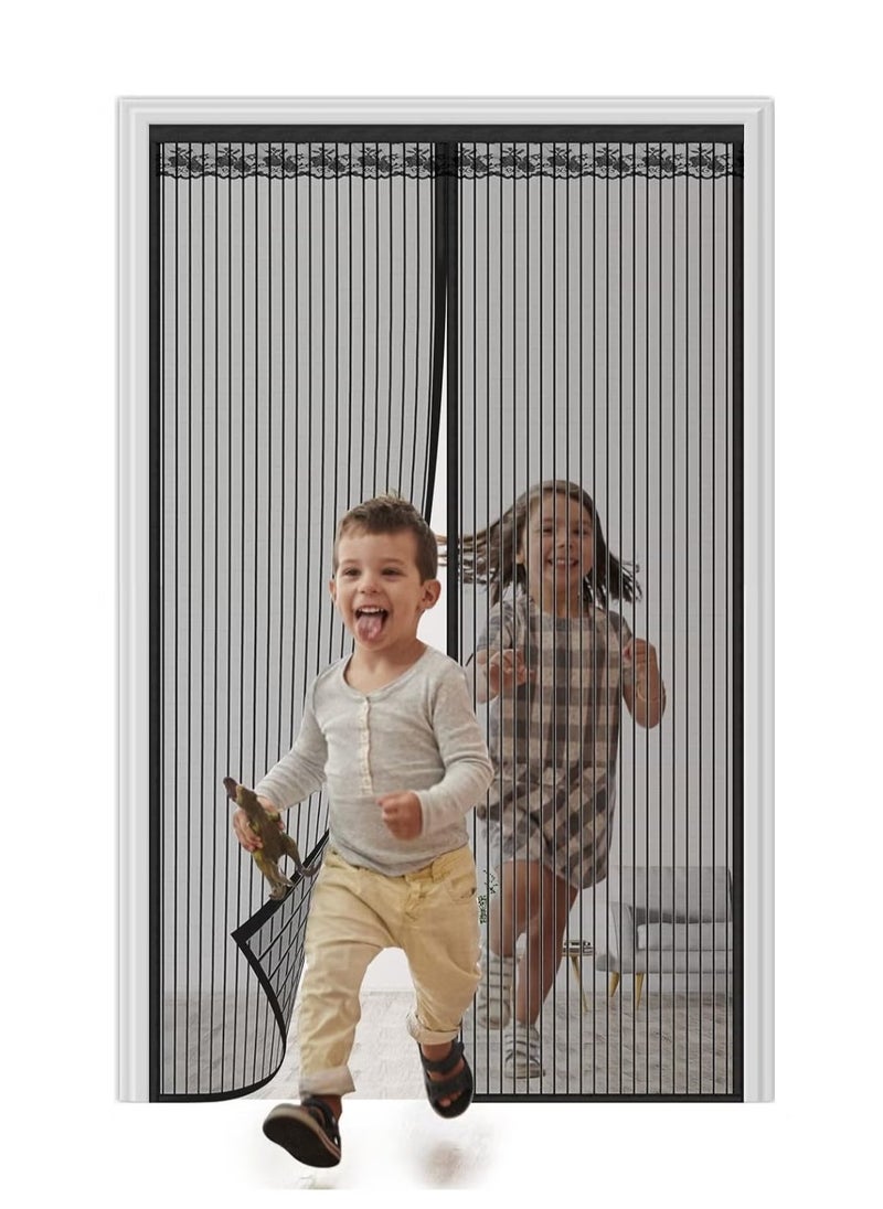 AWALOR Magnetic Fly Screen Door Heavy Duty Bug mesh Curtain with Powerful Magnets and Full Frame Magic Tape Insect Protection Door no Gap Keep Bugs Out 110 x 220 cm Black  - Image 1