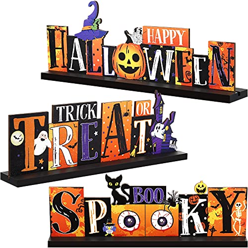 Marsui 3 Pieces Halloween Table Decorations Pumpkin Centerpiece Boo Spooky Wood Sign Trick or Treat Witch Hat Decor for Party Living Room Kitchen Office Bar - Image 1