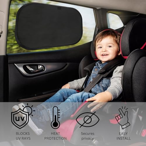 luxail Car Window Shades for Baby 19 x 12 2 Pack Cling Blocks 9998 UVR Sun Shade Blocker Glare Shield Protection Side Car Window Screens Mesh Window Shades for Baby Black - Image 3