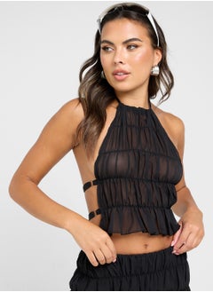 Ginger Halter Neck Shirred Sheer Top & Skirt Coord Set  - Image 3