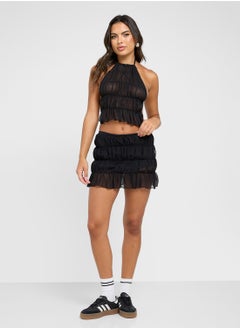 Ginger Halter Neck Shirred Sheer Top & Skirt Coord Set  - Image 5