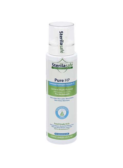 Sterilasafe Pure HP Food Grade, Hydrogen Peroxide 3%, H2O2, First Aid Antiseptic Spray, 250 ml