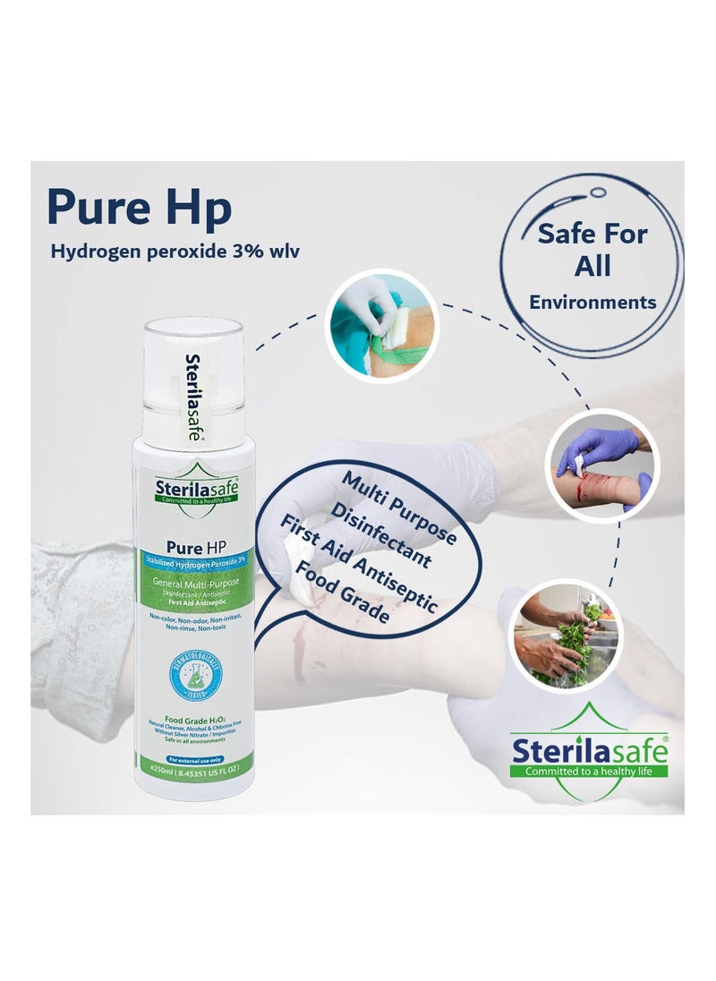 Sterilasafe - Sterilasafe Pure HP Food Grade, Hydrogen Peroxide 3%, H2O2, First Aid Antiseptic Spray, 250 ml - Image 1