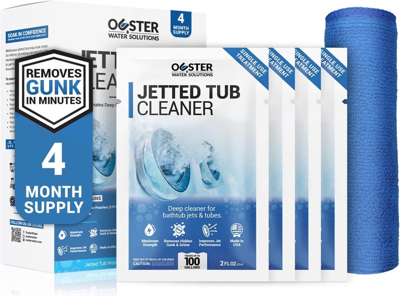 Bio Ouster مجموعة تنظيف حوض الاستحمام النفاث للفوهات والأنابيب - منظف حوض جاكوزي، منظف حوض الاستحمام النفاث - يتضمن منشفة من الألياف الدقيقة (مجموعة) - Image 1