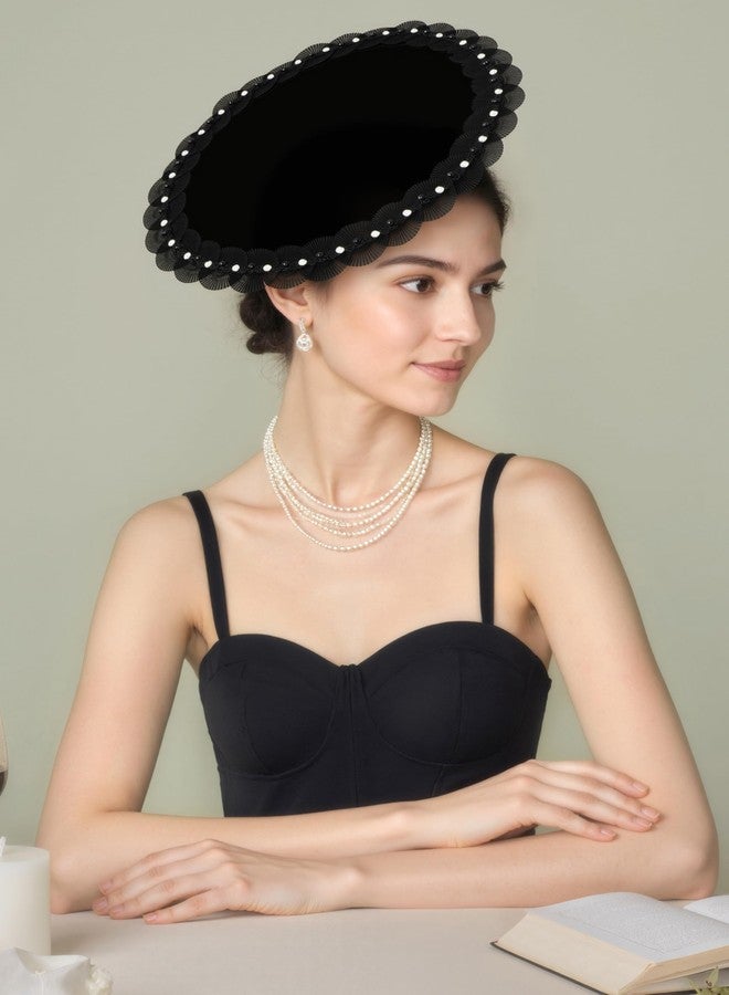 كوكو لاند قبعات كوكولاند النسائية الأنيقة - قبعة ديربي مسطحة أنيقة مع مشبك شعر للحفلات، لون أسود - Image 4