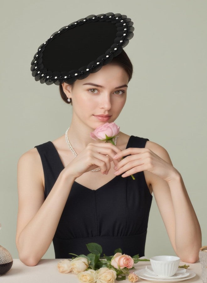 كوكو لاند قبعات كوكولاند النسائية الأنيقة - قبعة ديربي مسطحة أنيقة مع مشبك شعر للحفلات، لون أسود - Image 5