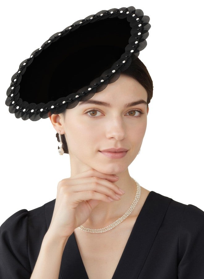 كوكو لاند قبعات كوكولاند النسائية الأنيقة - قبعة ديربي مسطحة أنيقة مع مشبك شعر للحفلات، لون أسود - Image 1
