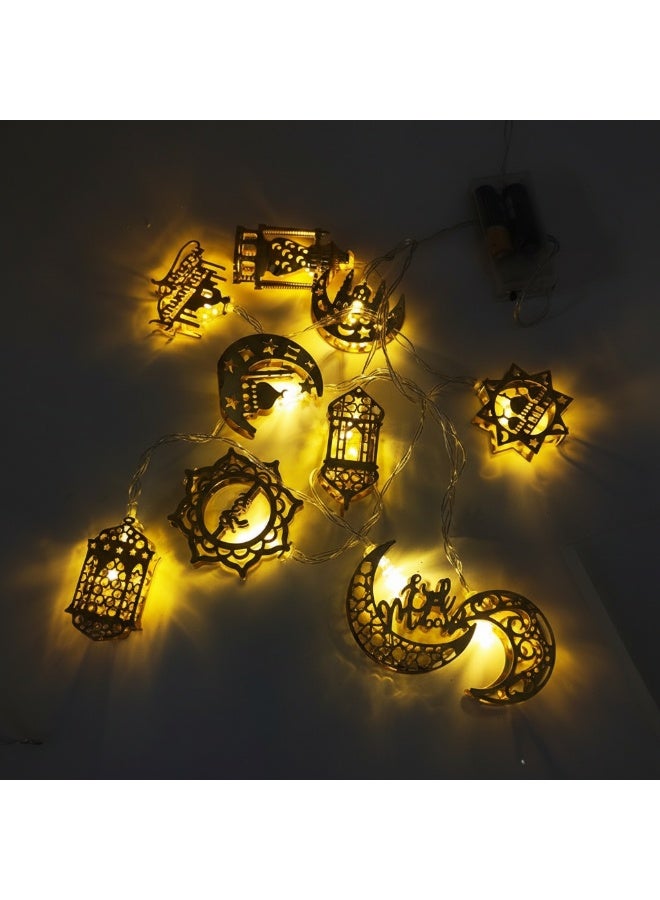 Healife Ramadan Eid Golden String Lights 3M 20LED Iron Hollow Moon Star Mosque Lantern Decor Battery Powered Steady & Flashing Mode Perfect for Home Party Ambiance - Image 2