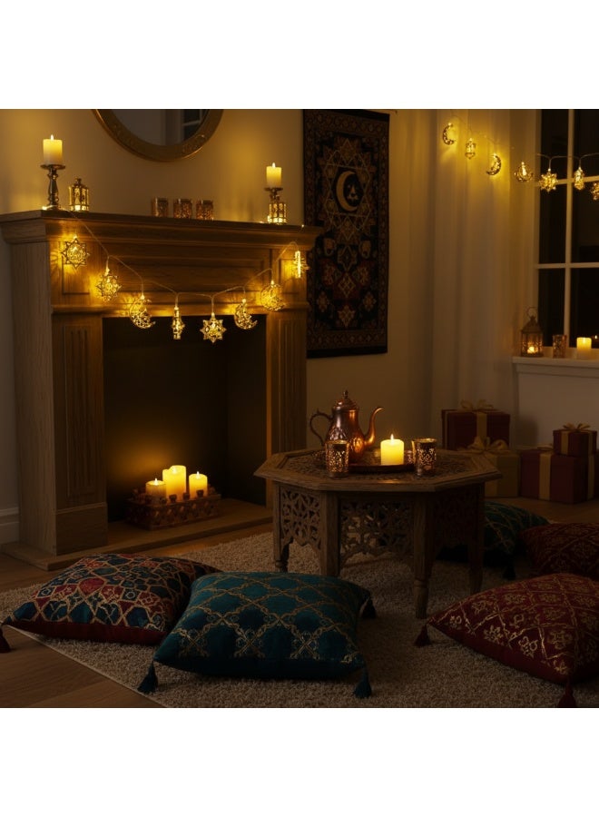 Healife Ramadan Eid Golden String Lights 3M 20LED Iron Hollow Moon Star Mosque Lantern Decor Battery Powered Steady & Flashing Mode Perfect for Home Party Ambiance - Image 3