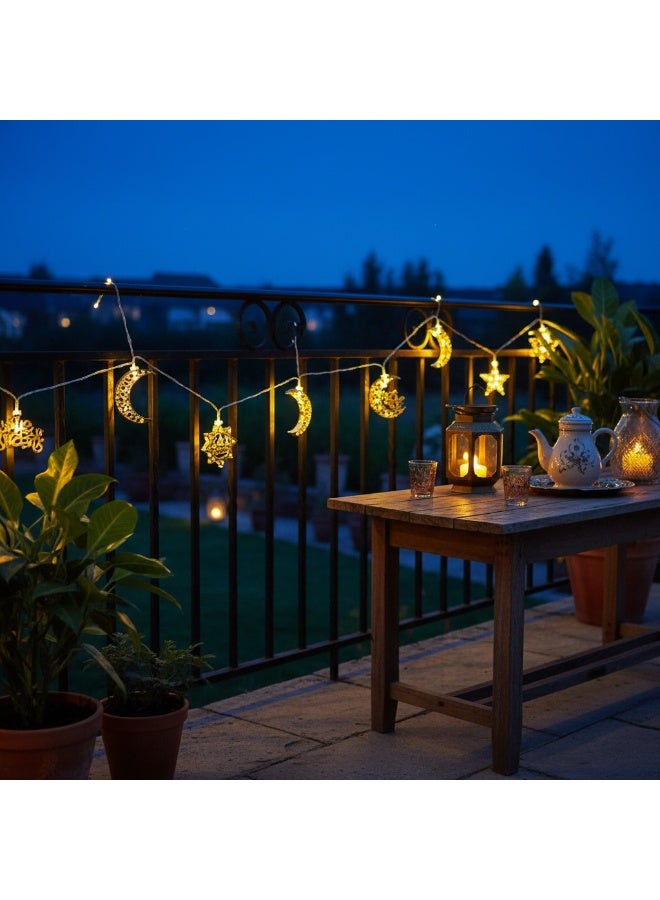 Healife Ramadan Eid Golden String Lights 3M 20LED Iron Hollow Moon Star Mosque Lantern Decor Battery Powered Steady & Flashing Mode Perfect for Home Party Ambiance - Image 5