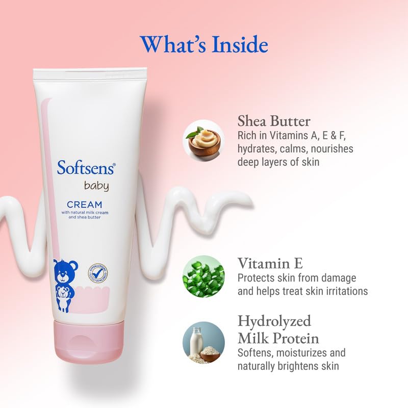 Softsens Baby Face & Body Cream with Shea Butter 100g each (Pack of 3 x 100g) | Enriched with Natural Milk Cream & Vitamin E | Ultra-Mild, Hypoallergenic & Paraben-Free Moisturizer for Newborns - Image 2