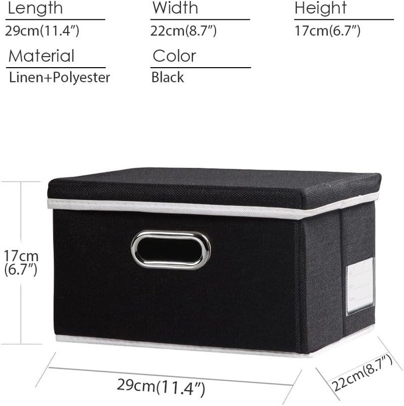 PRANDOM Storage Box with Lid, Foldable Linen Fabric Storage Boxes, Storage Basket with Handle, Decorative Stacking Boxes, Organiser Container, Black, Pack of 3, 29 x 22 x 17 cm - Image 3
