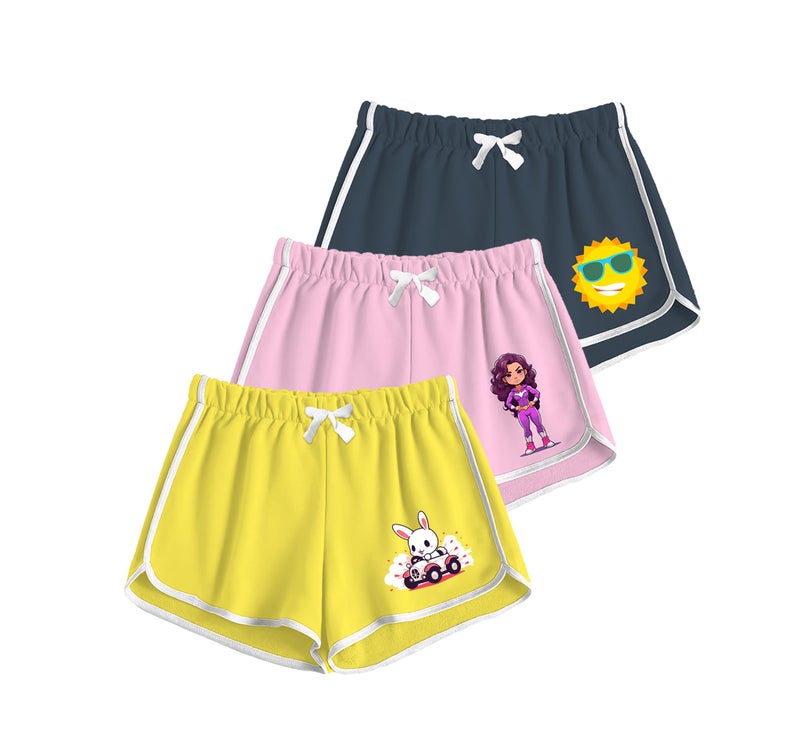 KYDA KIDS® Girls Cotton Printed Regular Fit Shorts - Multicolor (Pack of 3) - Image 1