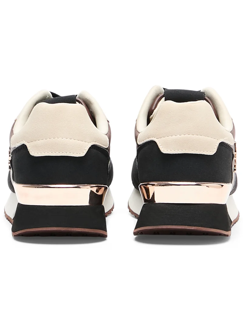 U.S. Polo Assn. Women's Retro-Inspired Sneakers - Black and Brown with Gold Accents, Stylish Casual Shoes with Textured Sole