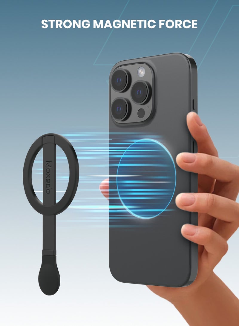 Moxedo Snap-On Magnetic Phone Grip Soft Silicone Grip Adjustable Strap with Double Sided Magnetic Design Compatible for iPhone 16 15 Pro Max Plus 14 13 12 and All Phones- Black - Image 3