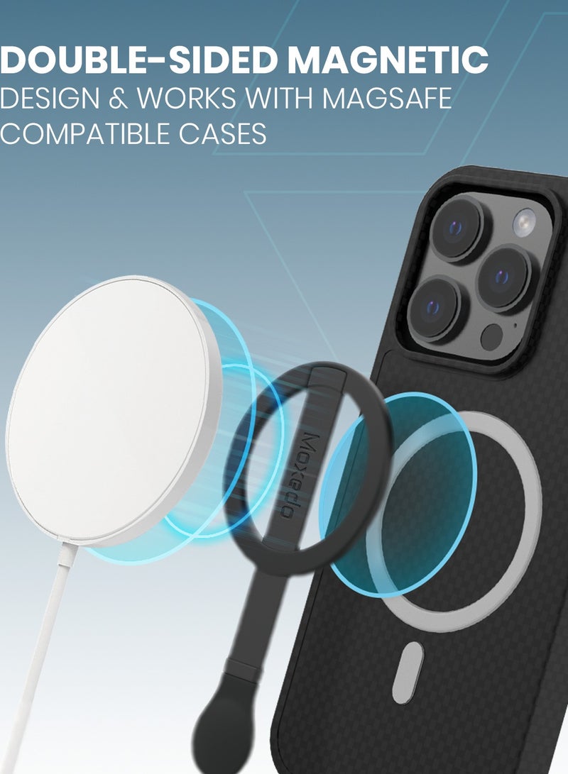Moxedo Snap-On Magnetic Phone Grip Soft Silicone Grip Adjustable Strap with Double Sided Magnetic Design Compatible for iPhone 16 15 Pro Max Plus 14 13 12 and All Phones- Black - Image 5