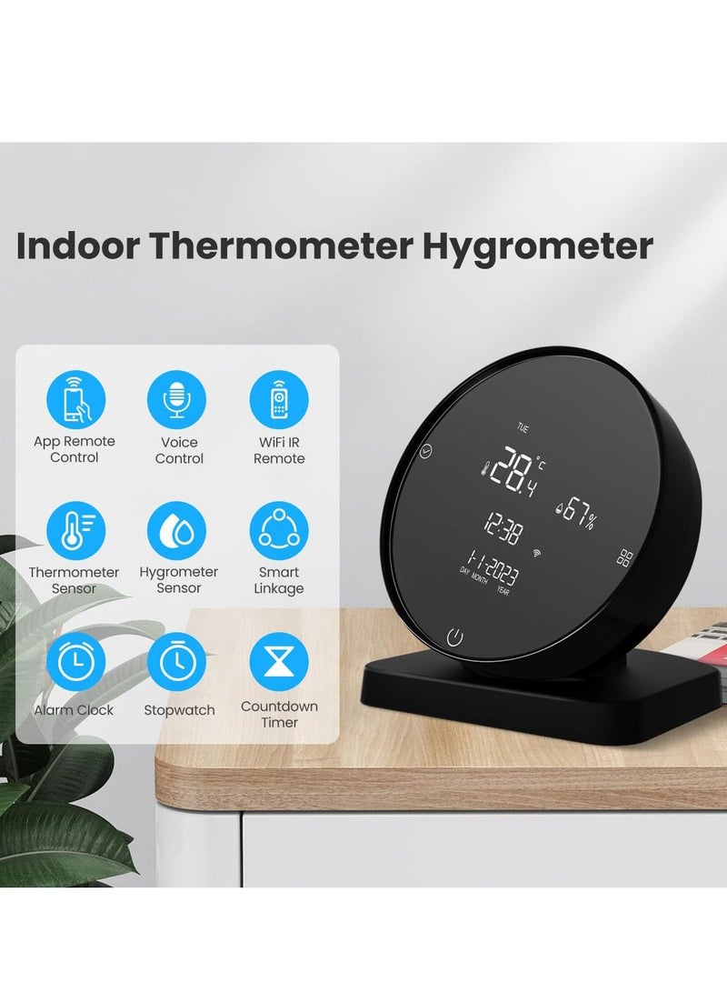 Smart WiFi Indoor Thermometer Hygrometer Temperature Humidity Sensor with IR Remote Control LCD Display Remote Monitoring Compatible with Tuya App Remote Control and Alexa Google Assistant