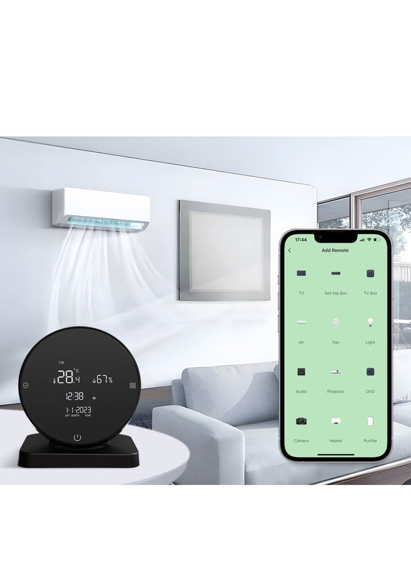 Smart WiFi Indoor Thermometer Hygrometer Temperature Humidity Sensor with IR Remote Control LCD Display Remote Monitoring Compatible with Tuya App Remote Control and Alexa Google Assistant