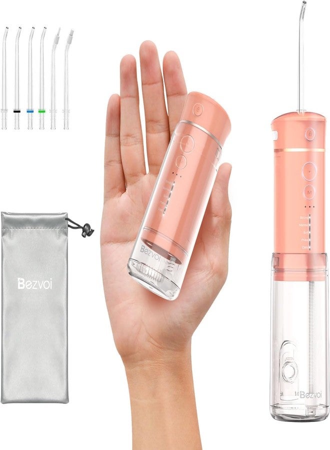 Bezvoi Water Flosser Mini Cordless Portable: 5 Modes Travel Water Dental Floss with Telescopic Water Tank, IPX7 Waterproof Oral Irrigator for Teeth Cleaning Gums,Orthodontic,Braces Dental Care (Peach Fuzz) - Image 1
