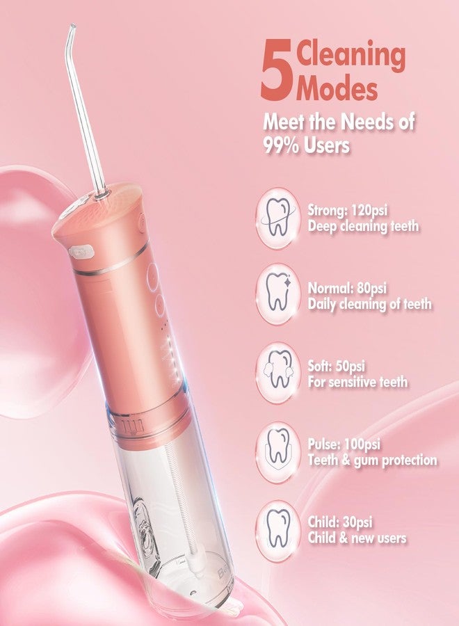 Bezvoi Water Flosser Mini Cordless Portable: 5 Modes Travel Water Dental Floss with Telescopic Water Tank, IPX7 Waterproof Oral Irrigator for Teeth Cleaning Gums,Orthodontic,Braces Dental Care (Peach Fuzz) - Image 3