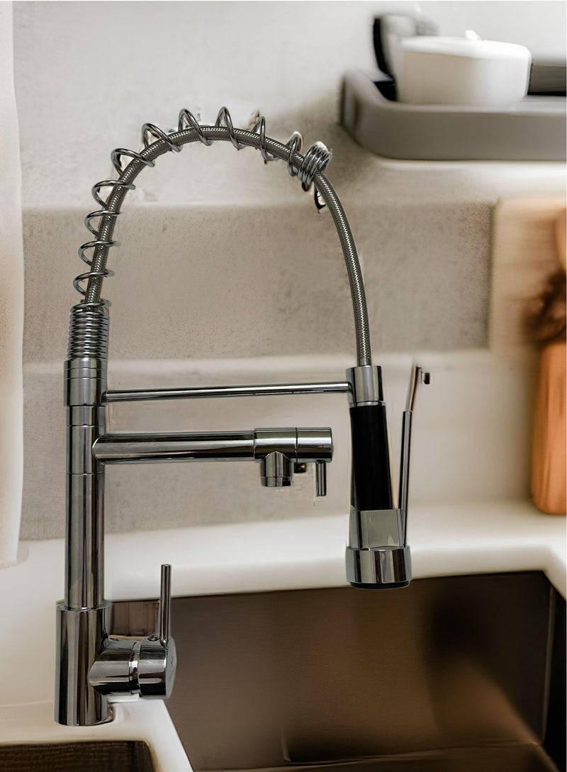 Faucet Kitchen Kitchen faucet with shower 360° swivel Mixer tap Spiral spring faucet Sink faucet Brushed spiral spring faucet - Image 2