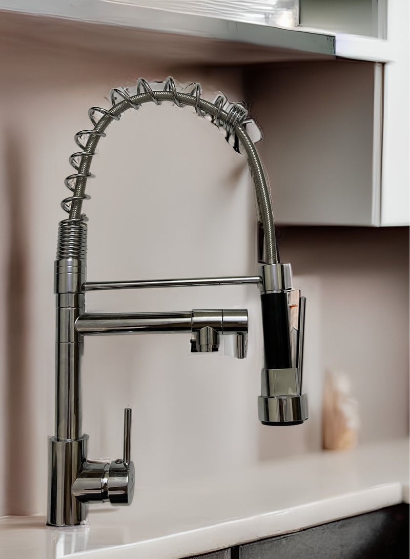 Faucet Kitchen Kitchen faucet with shower 360° swivel Mixer tap Spiral spring faucet Sink faucet Brushed spiral spring faucet - Image 1