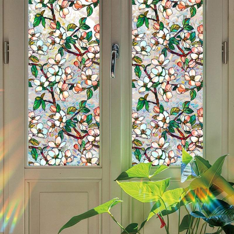 Aomkmi Stained Glass Window Film UV Resistant Window Privacy Film Petal Privacy Rainbow Decals Living Room Bedroom Sun Blocking Decor Removable Static Cling Stickers 17 x 78.74 Inch - Image 1