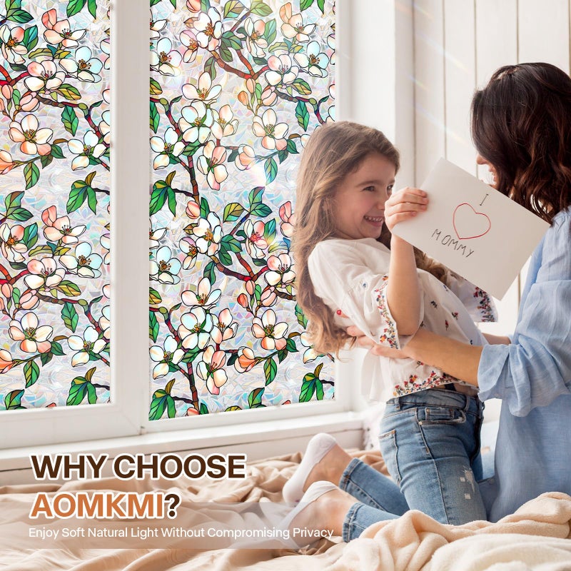 Aomkmi Stained Glass Window Film UV Resistant Window Privacy Film Petal Privacy Rainbow Decals Living Room Bedroom Sun Blocking Decor Removable Static Cling Stickers 17 x 78.74 Inch - Image 2