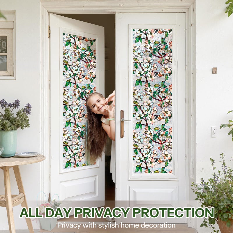 Aomkmi Stained Glass Window Film UV Resistant Window Privacy Film Petal Privacy Rainbow Decals Living Room Bedroom Sun Blocking Decor Removable Static Cling Stickers 17 x 78.74 Inch - Image 3