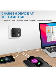 Rock Pow Travel Adapter, Universal Travel Adapter - 3 USB + 1 Type C  in One Travel Charger with UK/US/AUS/EU Plugs and Socket, 1500W International Power Adapter Wall Charger (Type-c Black)  - Image 2