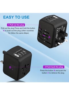 Rock Pow Travel Adapter, Universal Travel Adapter - 3 USB + 1 Type C  in One Travel Charger with UK/US/AUS/EU Plugs and Socket, 1500W International Power Adapter Wall Charger (Type-c Black)  - Image 3