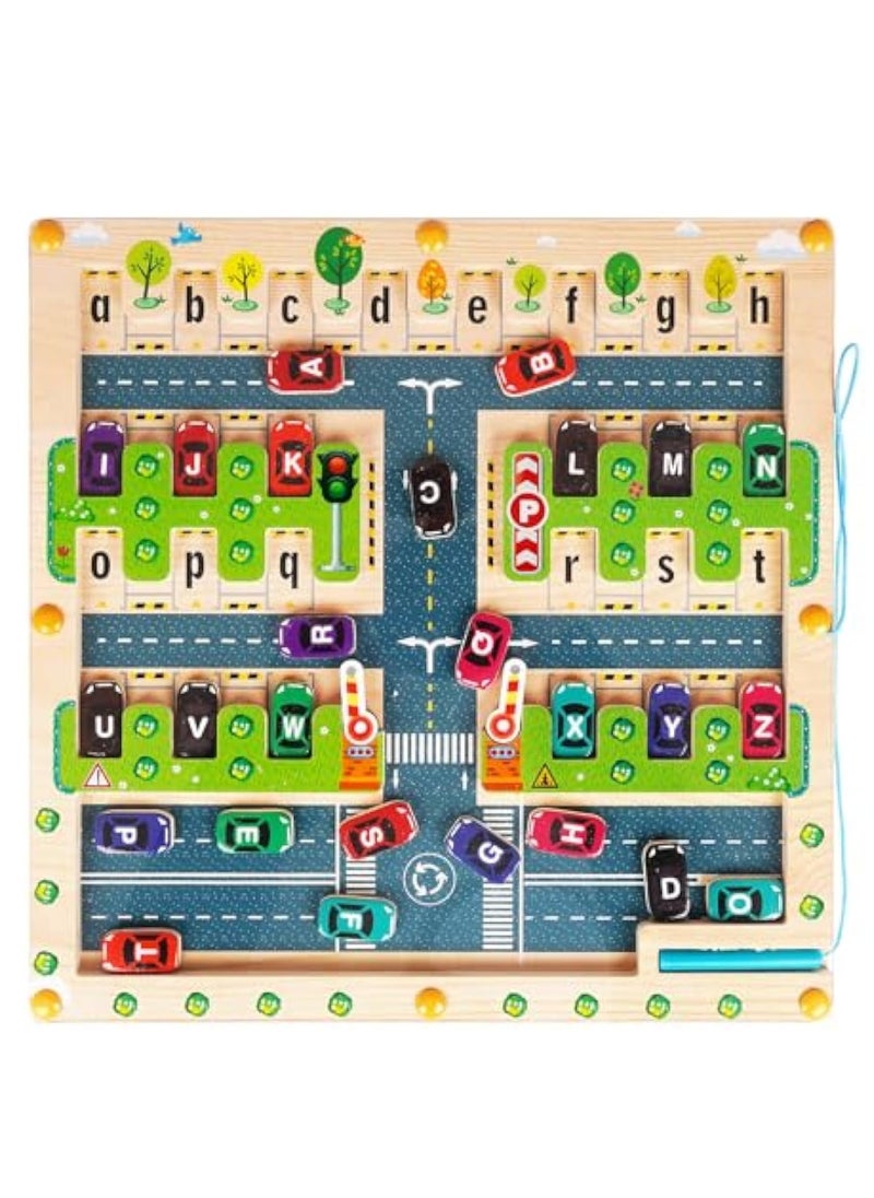 KASTWAVE Magnetic Alphabet Letter Maze Learning Toy, Wooden Puzzle Activity Board, Montessori Fine Motor Skills Toys, Education Toys Preschool Learning Activities, Toddler Fine Motor Skills Toys for Boys Girls  - Image 1
