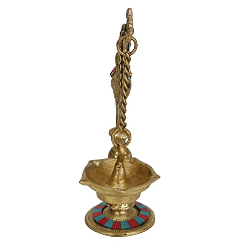 Artvarko™ Parrort Hanging Diya Chain Oil Lamp Multicolor Brass Traditional Deepak for Puja Diwali Lights Pooja Home Decor Mandir Gift 9 Inches - Image 5
