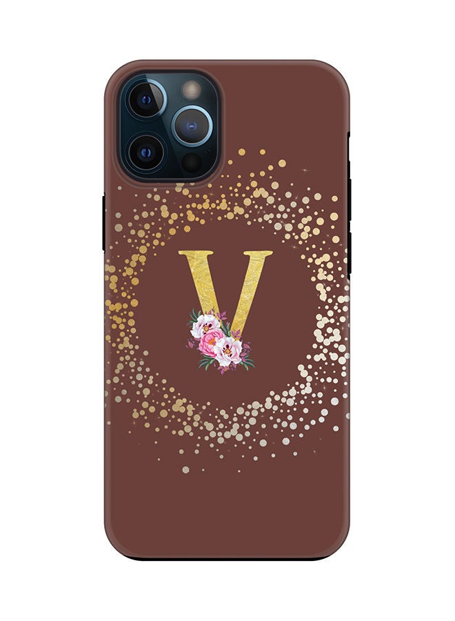 Stylizedd Monogram Tough Series for Apple iPhone 12 Pro Max Custom Initials Floral Pattern Tough Pro Dual Layer hybrid PC inner TPU protection Alphabet- V (Brown) - Image 1