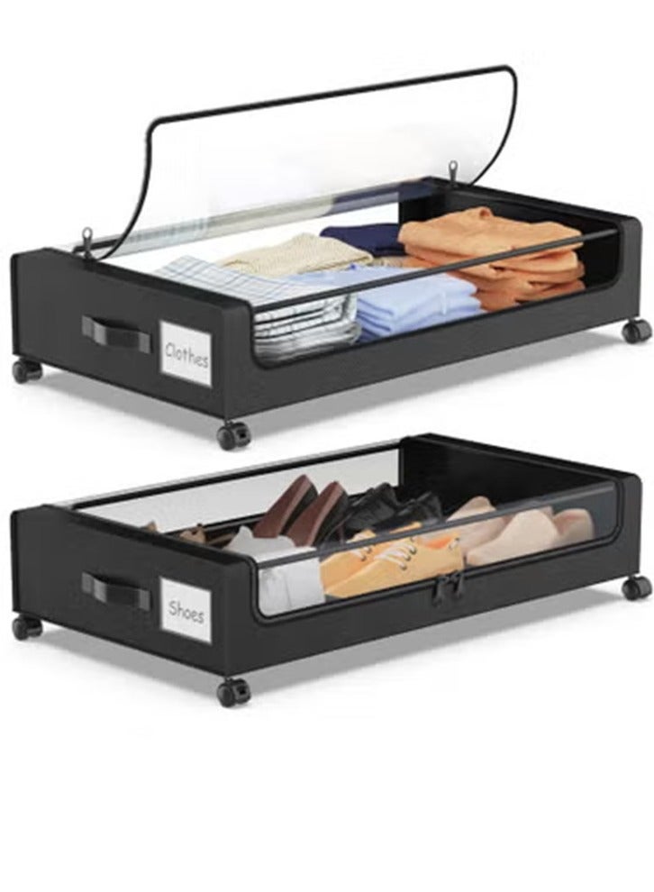Joyelink 2 PCS Under Bed Storage with Wheels, 50L under the bed storage Organizer with Clear Lids , Rolling Drawers Bins for Clothes,Shoes,Toys(Black) - Image 1