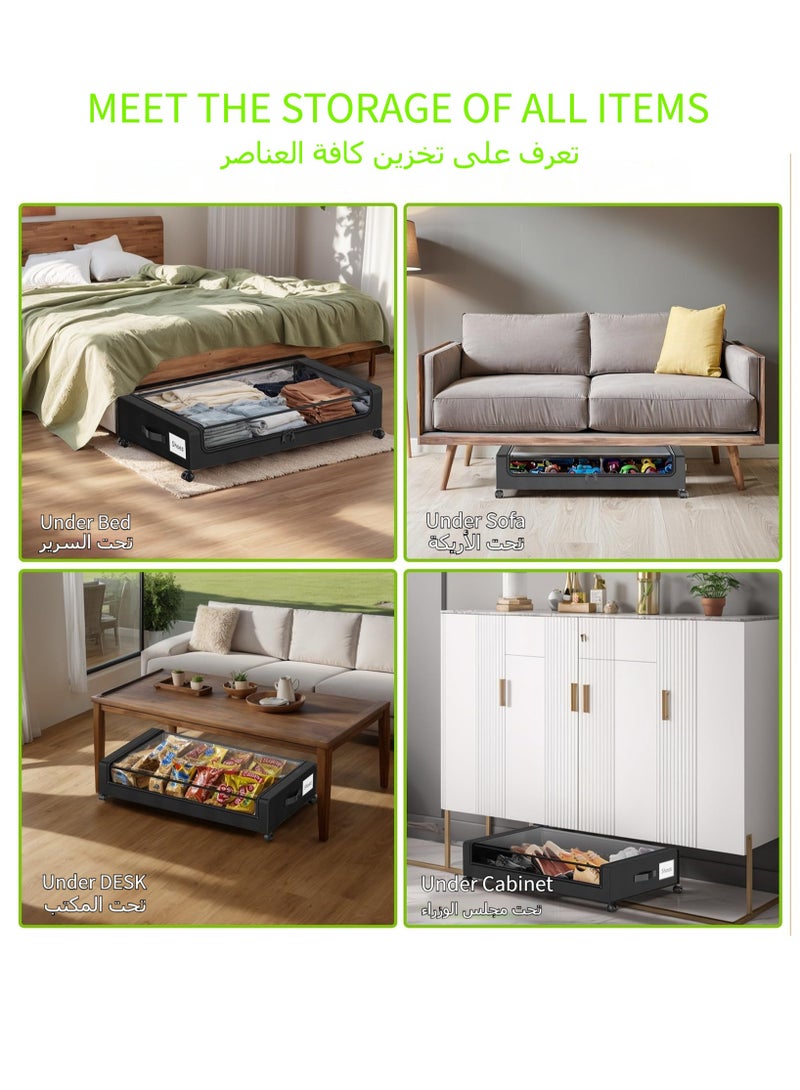 Joyelink 2 PCS Under Bed Storage with Wheels, 50L under the bed storage Organizer with Clear Lids , Rolling Drawers Bins for Clothes,Shoes,Toys(Black) - Image 5