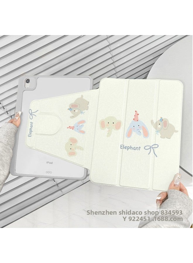 【720 ° Three-fold Rotation】 Suitable For Ipad Flat Protective Case Air4/5 Anti-fall 2025 Simple Pro9-Color:【gray Edge-720 Rotation- 70% Off Acrylic + Pen Tray】 V4867 Birthday Elephant-Applicable Mod