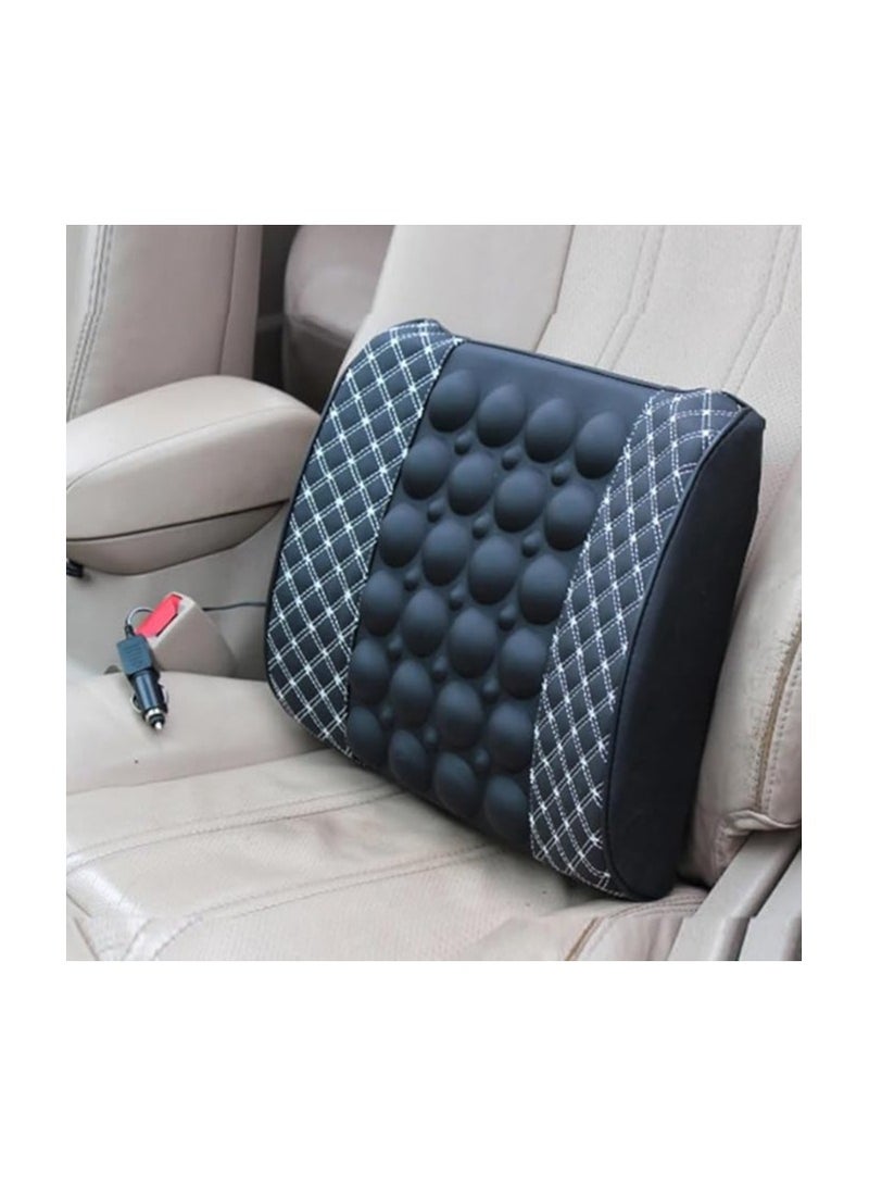 Generic Electric Lumbar Massage Pillow – Memory Foam Lower Back Support for Car, Office, Home Chair & Sofa (Black with White Line) - Image 1