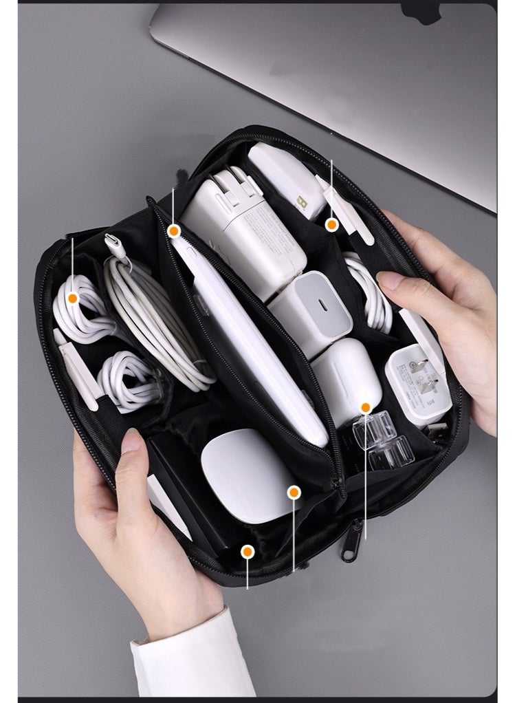 Travel Cable Organizer Bag Electronic Accessories Portable Waterproof Carrying Bag Double Layers All-in-One Storage Bag for Cord, Charger, Phone and Earphone - White - Image 2