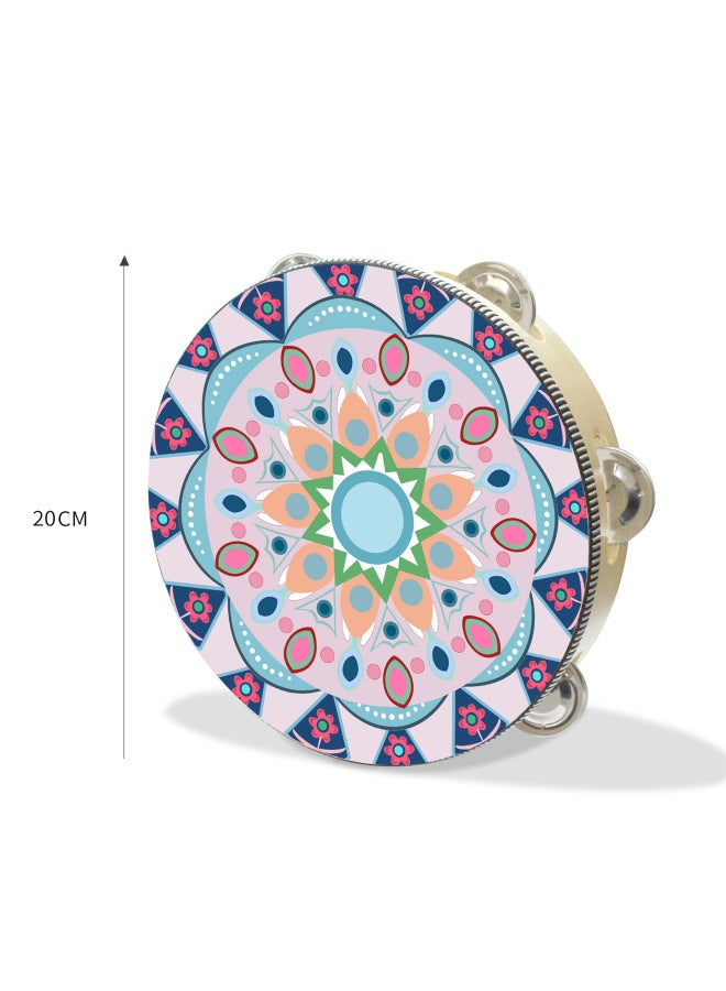 Early Education Recommend Dance Wooden Performance Tambourine Dunhuang Drum Orff Percussion Children's Hand Drum Tambourine-Color:Mandala Flower Drum (red Pink 20CM) - Image 1
