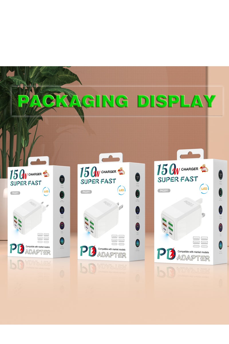 USB C BS Plug Fast Charge, 150W 6-Port Multi USB Charger Plug UK Dual Port PD Power Adapter +QC Wall Plug Multiport Mains Type C Charging Plug for iPhone 16 15 14 13 12 11 Pro Max XS XR 8, Samsung, iPad - Image 4