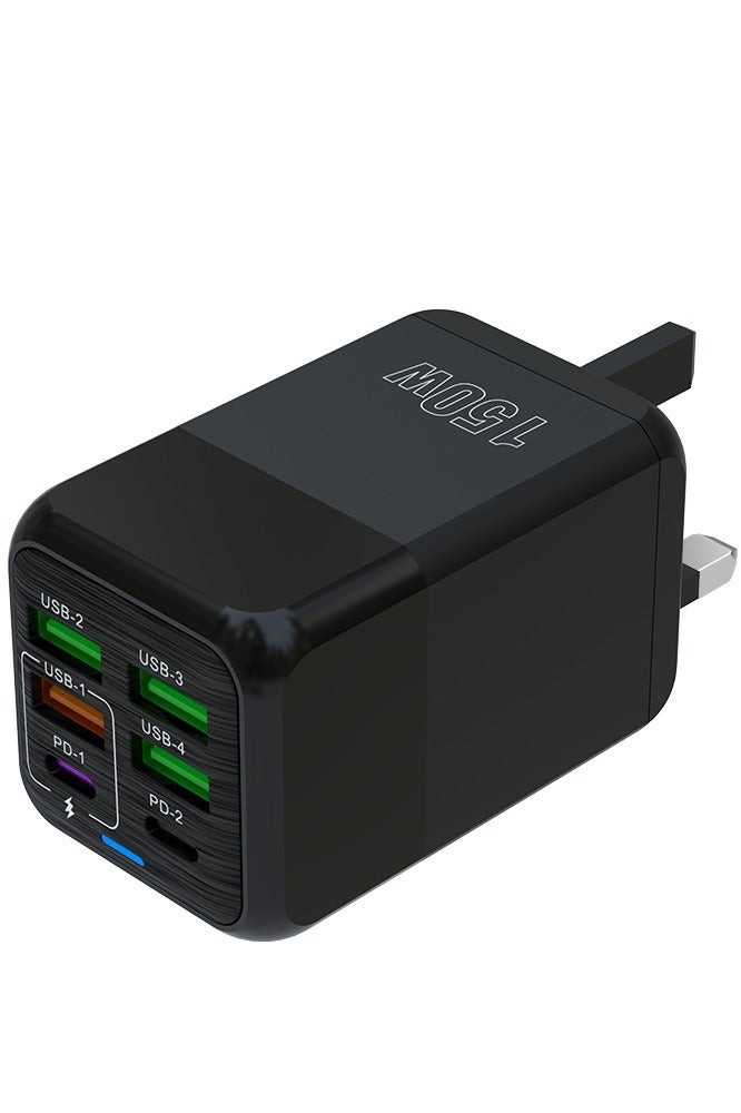 USB C BS Plug Fast Charge, 150W 6-Port Multi USB Charger Plug UK Dual Port PD Power Adapter +QC Wall Plug Multiport Mains Type C Charging Plug for iPhone 16 15 14 13 12 11 Pro Max XS XR 8, Samsung, iPad - Image 1