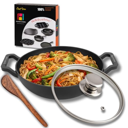Human Hydro Himalayan Stone Kadai/Kadhai 23cm with Lid & Wooden Spatula | Natural Stone Deep Wok | Toxin-Free | Gas Stove Compatible | for Curries, Frying & Daily Cooking - Image 1