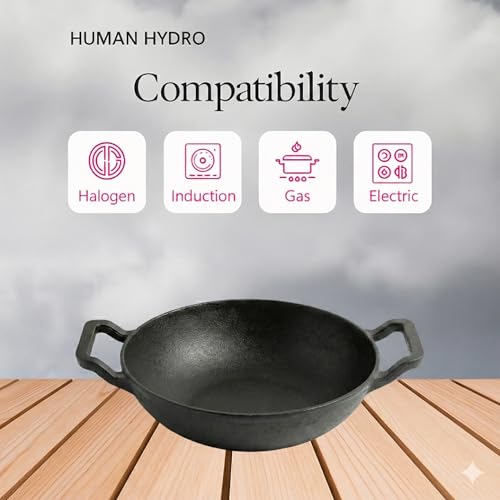 Human Hydro Himalayan Stone Kadai/Kadhai 23cm with Lid & Wooden Spatula | Natural Stone Deep Wok | Toxin-Free | Gas Stove Compatible | for Curries, Frying & Daily Cooking - Image 3