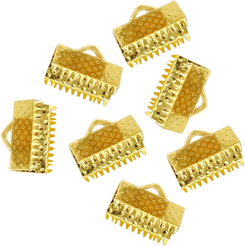 Golden Metal Textured Crimp End Clamps Ribbon Ends For Jewelry Making Bracelets Necklaces - Image 1