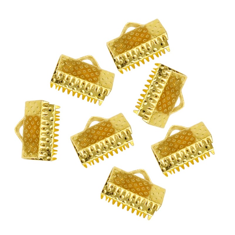 Golden Metal Textured Crimp End Clamps Ribbon Ends For Jewelry Making Bracelets Necklaces - Image 2